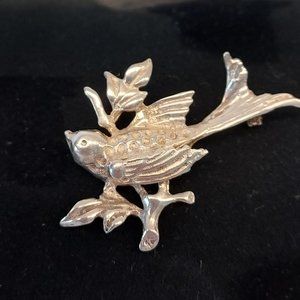 Blue bird on a branch Sterling Pin
